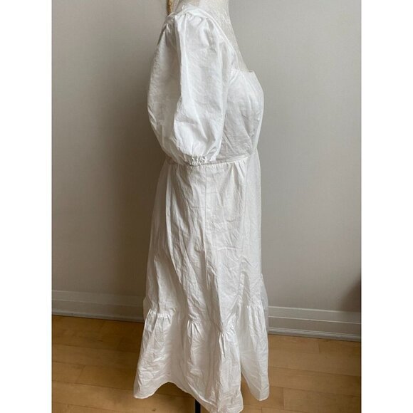 ASTR the Label BNWOT womens white poplin puff sleeve dress sz Medium side slit - Picture 4 of 9